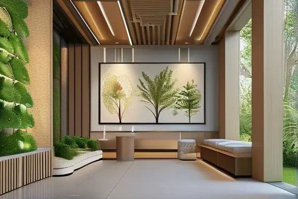 公園裝修設(shè)計室內(nèi)部，設(shè)計師與客戶討論公園規(guī)劃方案