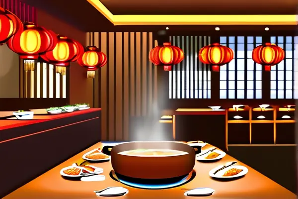 130平火鍋店裝修效果圖，現(xiàn)代風(fēng)格設(shè)計(jì)，木質(zhì)桌椅與紅色燈籠裝飾