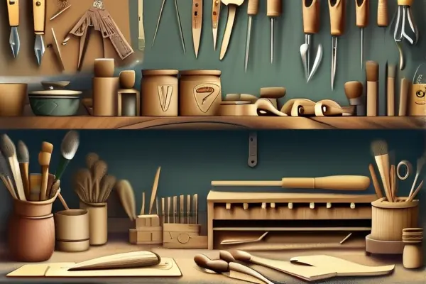 手工藝人制作木質工藝品的場景