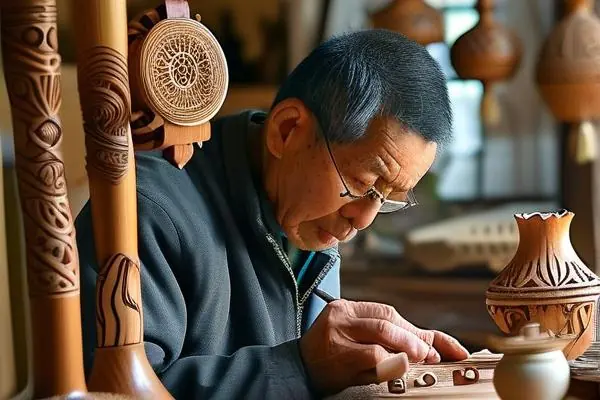 老匠人手工制作特色工藝品的場景