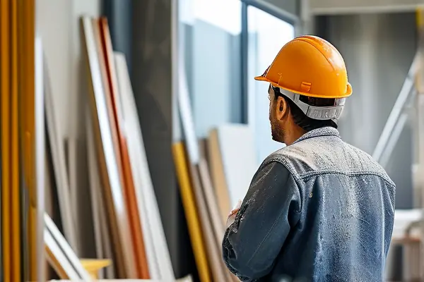 裝修師傅查看施工效果圖