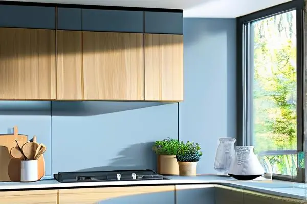 現代廚房墻面涂刷淡藍色乳膠漆效果圖