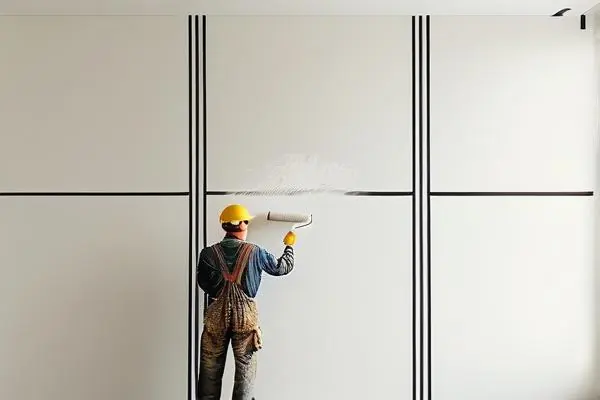 工人涂刷乳膠漆施工過程