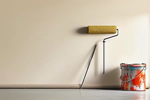 專業(yè)工人涂刷乳膠漆墻壁施工過程