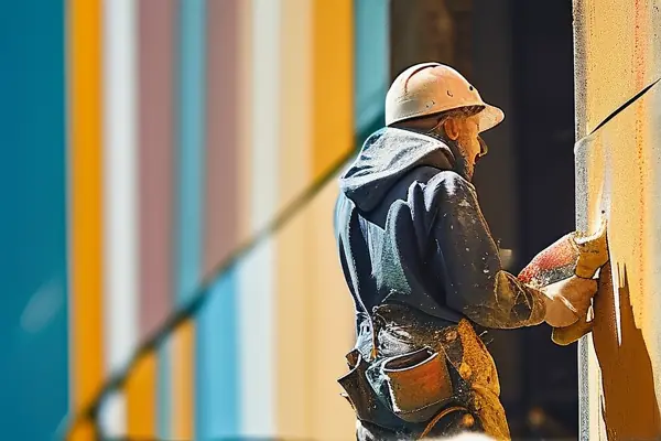 工人涂刷室外乳膠漆