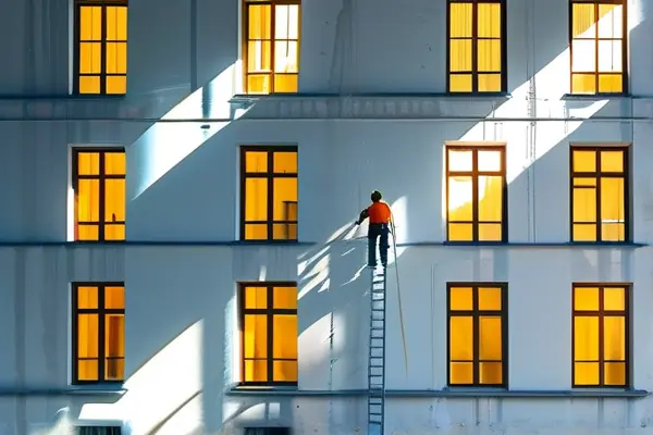 工人涂刷屋頂乳膠漆