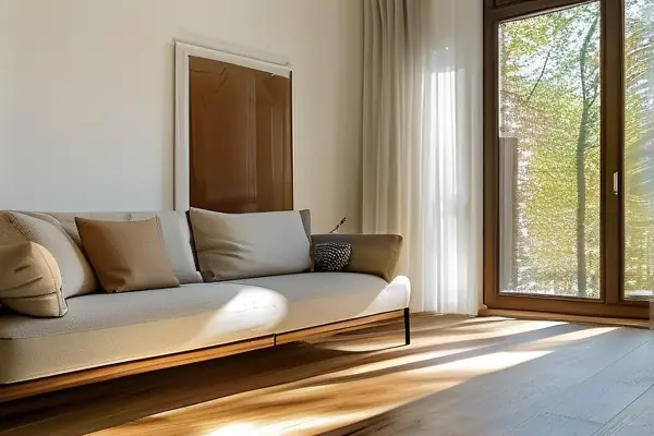 小戶型客廳鋪設(shè)窄實(shí)木地板效果圖