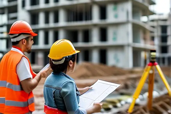 專業(yè)人員在建筑工地現(xiàn)場進(jìn)行竣工驗收