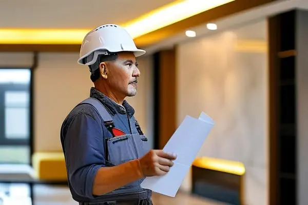 業主和裝修公司代表在竣工驗收現場檢查