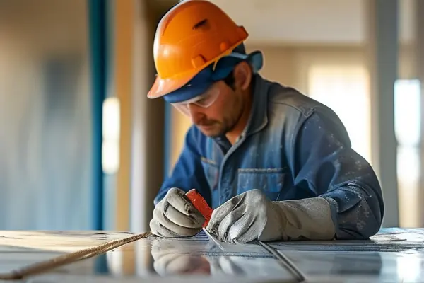 工人使用水性環(huán)氧樹脂粘接劑施工