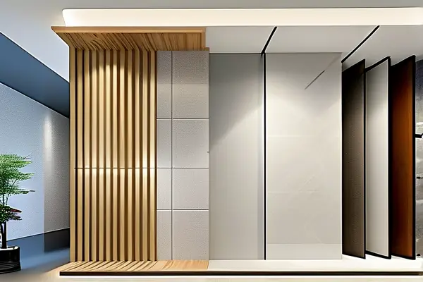 選選裝飾公司展廳材料展示與施工過程