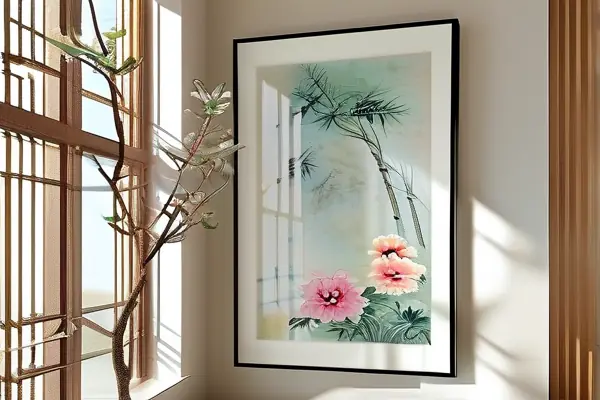 傳統國畫懸掛在客廳的凈化效果展示