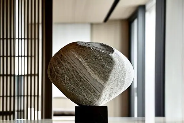 現(xiàn)代家居中擺放的精美石制工藝品特寫