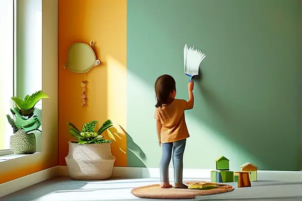 母親使用無甲醛油漆裝修兒童房