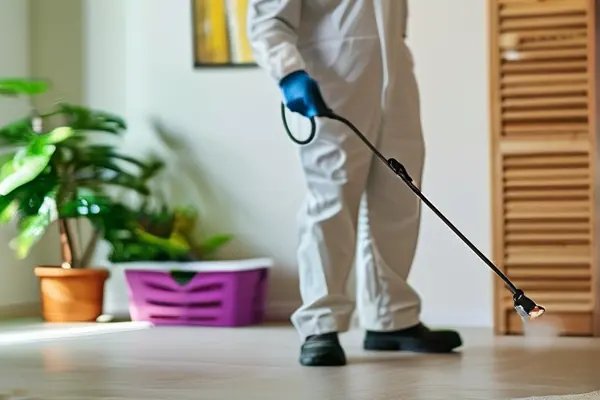 專業(yè)人員實(shí)施裝修后消毒作業(yè)