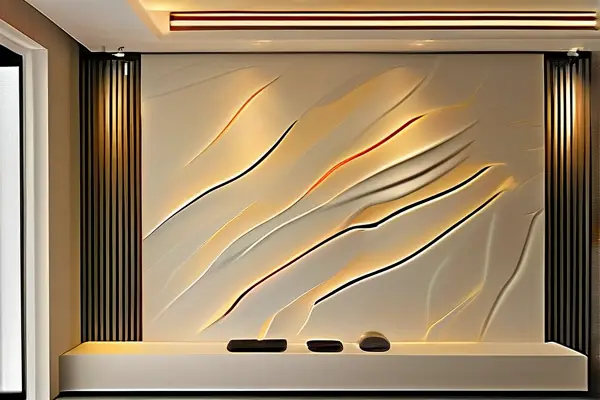 現代簡約風格石膏背景墻實景效果圖