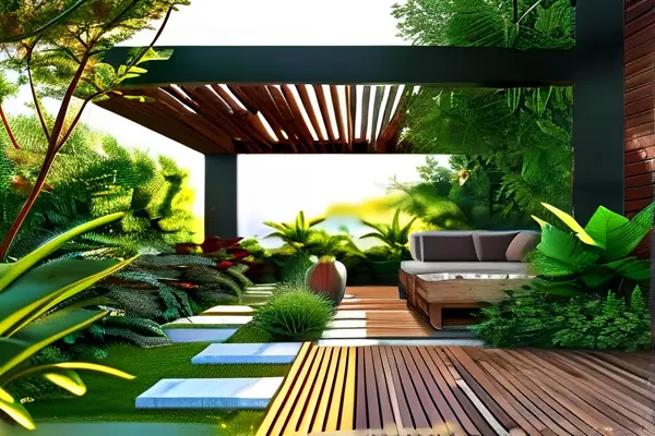 現(xiàn)代花園設(shè)計效果圖展示綠植與休閑區(qū)的完美結(jié)合